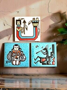 Vintage Cleo Teissedre handpainted ceramic art tiles Southwest Navajo Wall Art